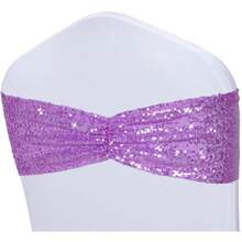 Gold Sequin Chair Sashes With Bow For Folding Chairs, Party Wedding Reception Decorations, 20 PCS - Lavender - View 1