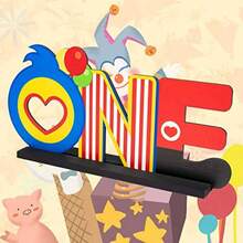 DPlim Plim ONE Letter Sign Wood Table Centerpiece - 1Pcs Circus Clown Plim Plim Theme First Birthday Party Decoration Ply For One Year Old Baby Shower 1st Birthday Table Ornament Photo Props - 紅色 - 查看 4