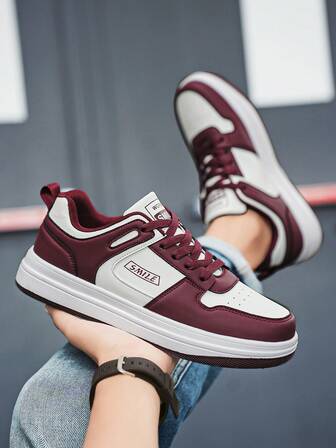 Men's Casual Splice Contrast Color Lace-Up Platform Sneakers, Comfortable Sporty Skate Shoes, Versatile For College Style, Street Dance, Running, Skateboarding, Couples