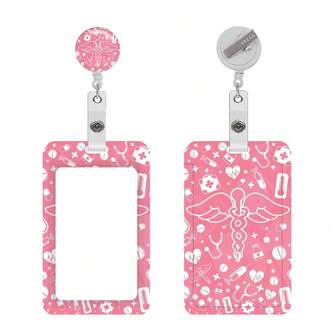 粉色医疗证件夹，适合医护人员使用 - 医院图案护士卡包，配有听诊器和心形图案、钥匙扣、可拆卸挂绳和卡片保护套 - 非常适合医生、护士和医院工作人员。专业配件，配有坚固的钥匙扣。