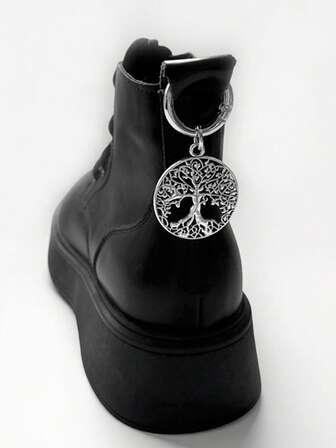 2 件银色生命之树镂空金属鞋扣饰物，朋克风格鞋饰