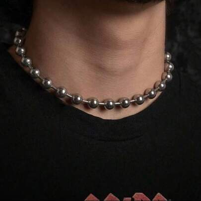 1 件男士串珠链项链，简约风格，适合时尚年轻男士