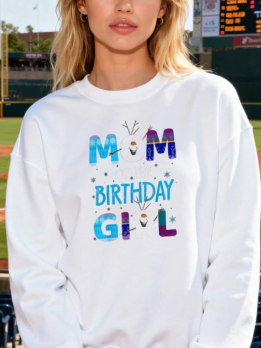 Frozen Mom Of Birthday Girl Family Party Snowman Cute Funny Long-Sleeve Sweatlong-Sleeve Sweatshirt - trắng - Xem 1