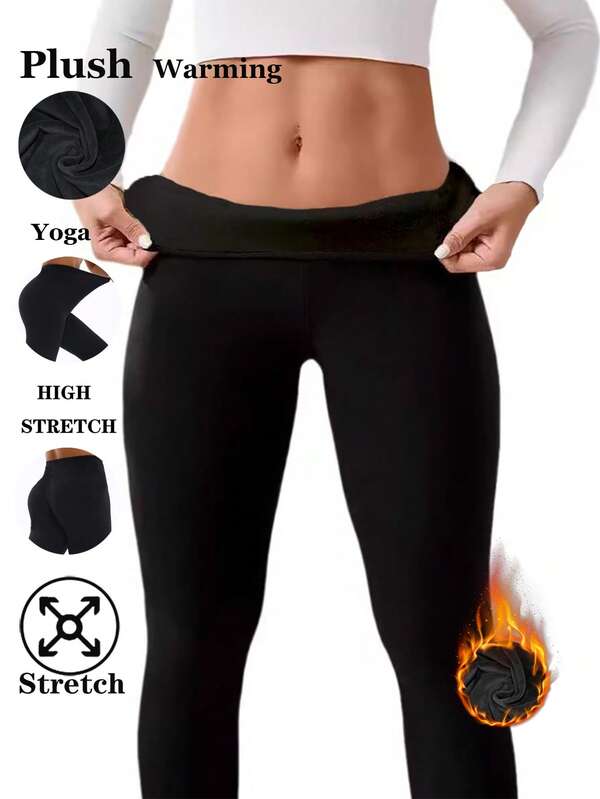 Women's Thermal Lined Thick Black Leggings, Suitable For Fitness, Gym Workout, Weight Lifting, Running, Home Exercise, Deep Squat, Yoga, Outdoor Activities, Commuting, Soft And Comfortable, High Elasticity, Anti-Pilling, Skinny Pants