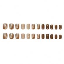 Brown Gradient Glitter Short European Square Nail Art, Elegant, Fashionable, Girlish, And Gentle. 24 Removable Nail Tips. - 1 - Xem 5