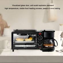 4-In-1 Portable Breakfast Station, Multifunctional Appliance For Baking, Toasting, Pan-Frying & Brewing Coffee Or Tea, 1050W Compact Indoor & Outdoor Kitchen Appliance With 212°F-446°F Temperature Control, 60-Min Timer, Easy-Clean Design, Durable Body & User-Friendly Knobs For Home Cooks - 黑色 - 查看 1