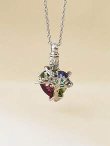 1pc Colorful Heart & Tree Of Life Cremation Urn Necklace Pendant, Women's Casual Jewelry Accessory, Comes With Brand Box