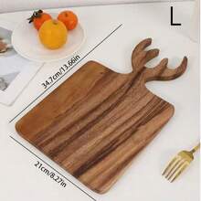 1 pieza Tabla de cortar con forma de cuerno de ciervo de madera de rosa, madera maciza, adecuada para cortar carne, queso, pan, verduras y frutas - Tabla de charcutería, tabla de quesos, ideal para rebanar y exhibir alimentos, bandeja decorativa navideña - color madera - Ver 3