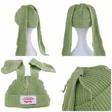 1PC Winter Knitted Hats For Women Added Fluff Fleece-Lined Hats Cute Rabbit Ear Soft Warm Thick Acrylic Luxury Brand Label Patched Beanies Skullies Personalized Casual Party Couples Hats - Multicolor - 查看 2