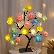 1pc 24 LED Rose Flower Table Lamp, Rose Tree Fairy Night Lights Rose Flower Tree Lights Valentine's Day Mother's Day Gift USB Table Lamp Night Light Home Party Christmas Wedding Bedroom Home Decoration Gift For Women Mom Girlfriend - 1枝藍玫瑰 - 查看 2
