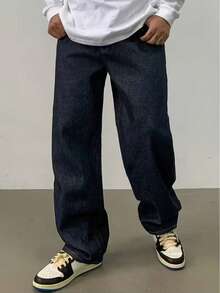 Dazzling Stylish Wide Leg Balloon Jeans Men's Fashion - Màu xanh hải quân - Xem 3