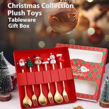 Fourchettes et cuillères en acier inoxydable, fourchettes de fruits créatives en forme de dessin animé, cuillères à café, cuillères et fourchettes à dessert, cuillères et fourchettes de poupée mignonnes pour enfants, ustensiles de cuisine, coffret cadeau de Noël