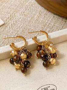 Vintage Amber Color Ginkgo Leaf Pendant Earrings For Women, New Elegant Niche Unique Earrings