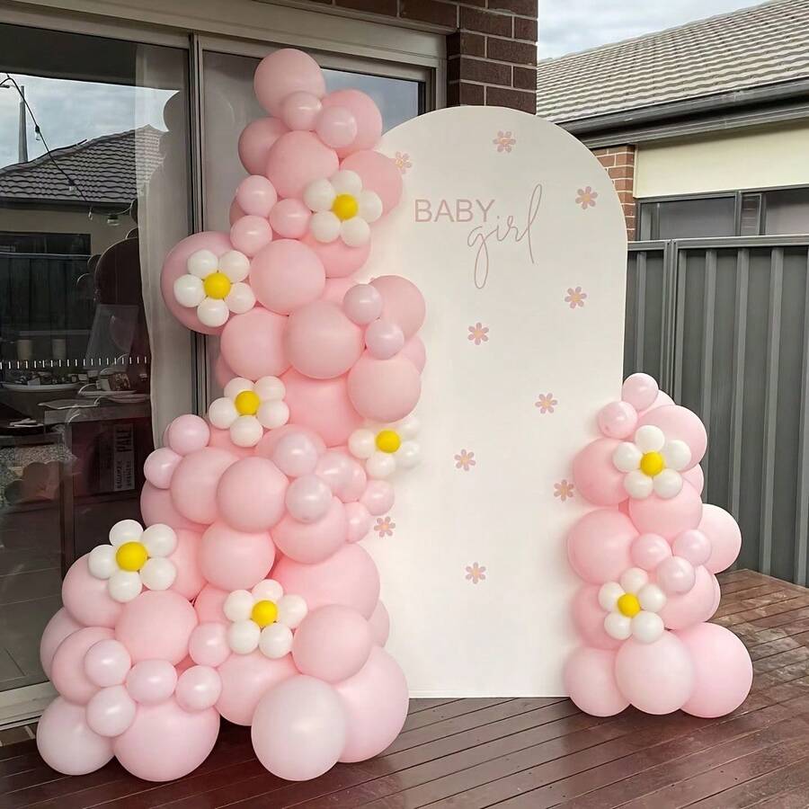 96pcs Pastel Pink, White, Yellow Balloon Arch Decoration Set, Suitable For Birthday, Wedding, Bridal Shower Party, Gender Reveal, Sweet Floral Party Decor For Wedding, Anniversary, New Year Home Decor, Room Backdrop, Party Decoration, Birthday Balloon Decor, Photography Props - Multicolor - View 1