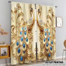 2 Packs 2D Flat Luxurious Golden Peacock Pattern Curtains For Living Room Curtains Window Treatment Sets For Bedroom, Office, Kitchen, Living Room, Study Beautiful Window Drapes For Living Room Bedroom Kitchen Decor, Rod Pocket Room Decor Curtains