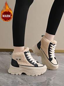 1 Pair High Quality Women's Winter Lace-Up Multifunctional Fashion Casual High-Top Warm Fleece Snow Boots, Thick Sole Boots For Outdoor Sports Casual Everyday Wear