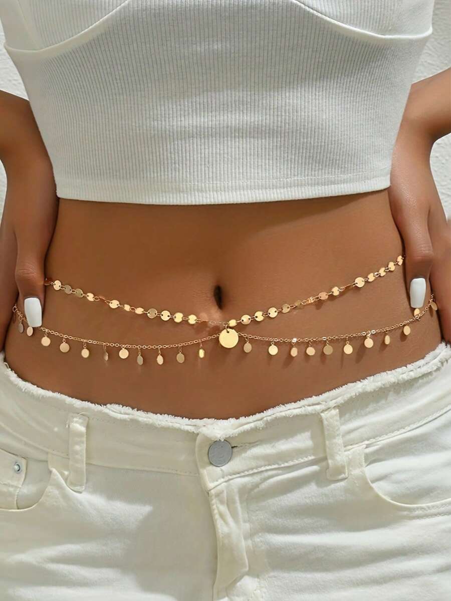 1 chiếc dây đeo thân cho nữ với mặt dây chuyền hình tròn và hình bướm bằng sắt, thích hợp cho kỳ nghỉ hè ở bãi biển. - Vàng - Xem 1