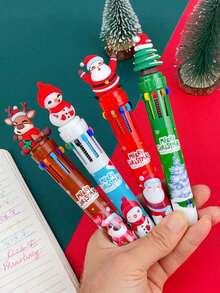 10支/套万圣节迷你多色四合一圆珠笔，可爱万圣节南瓜、女巫、骷髅图案，适合万圣节派对礼品、糖果礼物、生日礼物 - 彩色 - 查看 5