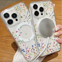 Funda  Magnética Transparente Patrón floral colorido y delicado-¡Imán Fuerte que no se Cae,Ultra Delgada, Antimanchas Permanente-Regalo de Verano 2025 para Parejas-  16romax/15/14/13 - transparente - Ver 2