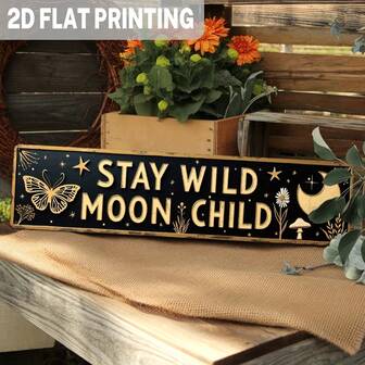 1pc Simple "Leave Your Wild Moon Child" Metal Wall Hanging - Vintage Boho Decor With Moon, Stars, Butterfly And Cactus, Suitable For Bedroom, Living Room, Dorm, Farmhouse Wall Decor | Retro Metal Sign | Durable Wall Art, Moon Decor Reserved As Size Shown