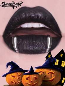 1 Pair Gothic Style Dark Vampire Square Lip Rings, Stainless Steel Bunny/Devil Teeth Adjustable & Openable Lip Jewelry, Suitable For Cosplay, Halloween