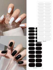 22/44/66/88片装免烤灯软胶美甲贴纸，简约纯色美甲按压式贴纸，哥特风闪粉全覆盖美甲贴纸，多种尺寸可选，黑色、白色、红色、圣诞节、万圣节、深绿色、粉色、黄色、香槟金等多种颜色。 - 彩色 - 查看 39