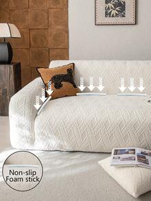 1pc Classic Beige Solid Color Sofa Cover, High Elasticity, Dust-Proof And Dirt-Resistant, Machine/Hand Washable Furniture Protector, Suitable For All Seasons, Fits 3/4-Seater Living Room Sofa (Multiple Sizes Available) - Beige - View 7