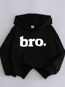 Teens/Tween Boy Bro Letter Print Dropped Shoulder Casual Sweatshirt, Autumn/Winter - Black - View 2