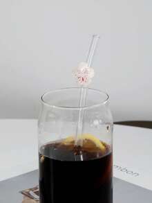 1 件/6 件花朵装饰玻璃吸管，适合饮用果汁、奶茶、咖啡、冷饮，弯曲吸管设计，学校用品，返校，送给女朋友、男朋友、父母、朋友的礼物