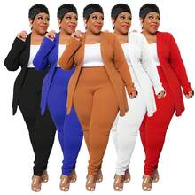 Plus Size Women's Classic-Color Long Sleeve & Trousers 2-Piece Set - Stretch Office Wear Elegant Suit Work & Daily Commute,Five Colors Are Available To Choose From.Please Check Size Chart Before Purchasing.Plus Size Fall Clothes Women,Plus Size Women Clothes,Vestidos Elegantes De Mujer,Western Wear Women Plus - trắng - Xem 3