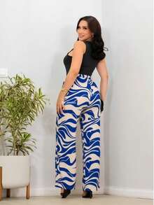 DUNA Fabric Pants With Lining, Pocket And Elastic Waist - biru bic/krem muda - View 2