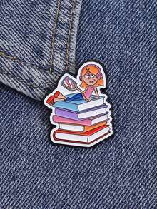1pc Book Girl Enamel Needle Creative Cartoon Character Brooch Clothes Backpack Jewelry Gift For Friends - Multicolor - View 12