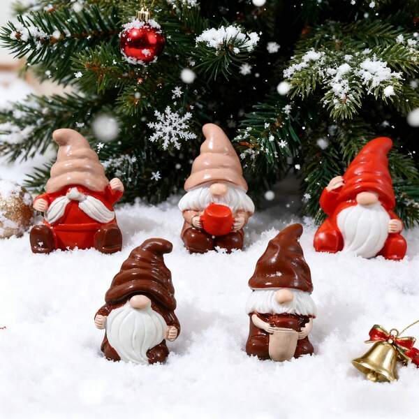 5/10/15Pcs Christmas Gnome Figurines Set - Cute Resin Gnomes As Christmas Gifts, Festive Ornaments For Holiday Home & Party Tabletop Decoration