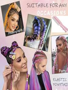 2 kolorowe tęczowe akcesoria do włosów ombre – niezbędne na imprezy, warkoczowy kucyk, opcje różowo-niebieskie-fioletowe – lekkie, wytrzymałe peruki syntetyczne, odpowiednie na festiwale, gale, cosplay, akcesoria do kostiumów K-popowych, luksusowy zestaw zawiera 1 pełną perukę