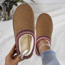 Winter 2024 New Foreign Trade Uggs Female Velvet Warm Thick Soles No Heel Closed Toe Wool Half-Slippers Shoes - Camel Lace - View 5