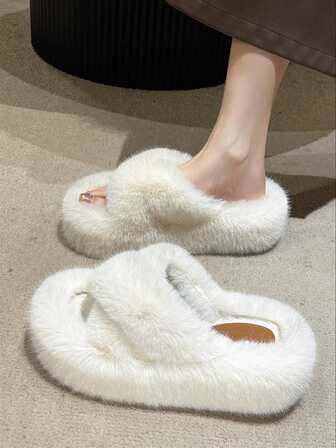 2025新款女士厚底高跟毛绒拖鞋，适合户外穿着，秋冬网红款，适合娇小女性，休闲增高厚底拖鞋，办公室女士拖鞋，尺码34-42