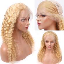 613 Lace Front Wig Human Hair Pre Plucked With Baby Hair Deep Wave Blonde Virgin Hair Pre Plucked 13x4 HD Transparent Frontal Wigs With Baby Hair 24 Inch 200% Density Glueless Curly Wigs For Women - S613 - 查看 4