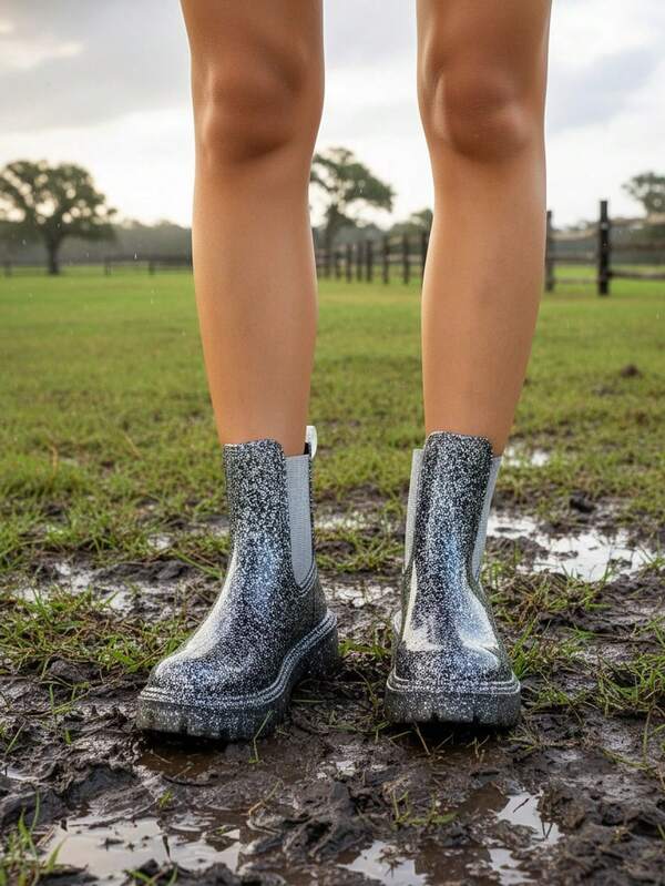 Eleganckie, gradientowe, imitujące skórę krokodyla botki Chelsea z nadrukiem w panterkę, przezroczyste, błyszczące, grube podeszwy, modne botki do kostki