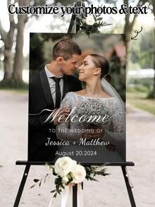 Customized Wedding Birthday Welcome Sign - Personalized Bride & Groom Photo, Engagement Party Decor, PVC Material, Elegant Design, Suitable For Weddings & Celebrations, Customized Logo - Multicolor - View 7