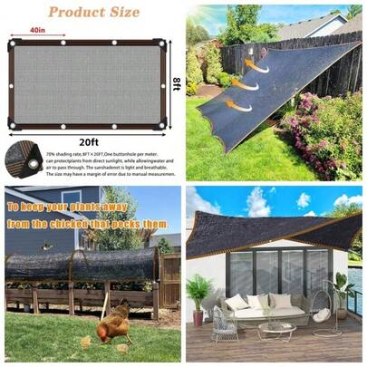 Malla sombra para plantas, invernadero; bloqueo del 70 de la luz; tela sombra para jardn, prgola, patio, csped, alberca, caseta, gallinero; cubierta de red sombra fcil de colgar