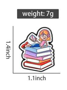 1pc Book Girl Enamel Needle Creative Cartoon Character Brooch Clothes Backpack Jewelry Gift For Friends - Multicolor - View 2