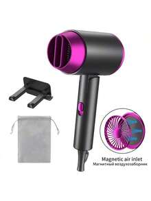 Asciugacapelli ionico professionale - Potente 1600W, asciugatura rapida e basso rumore, design pieghevole con ugello, gancio e borsa per il trasporto - Adatto per uso domestico, salone, viaggio, ideale come regalo o regalo per le vacanze