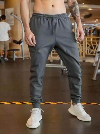 Men's Fitness Casual Sports Sweatpants, Breathable Soft Drawstring Long Pants With Letter Zipper Pockets, Suitable For Boyfriend/Husband