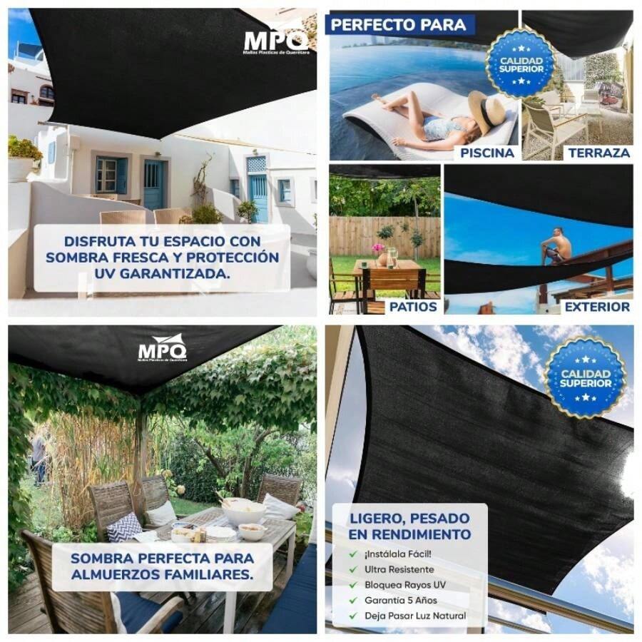 Mallas Sombra Toldo Monofilamento 80 - 3.7x2m Negro - Cintas de Refuerzo y Ojillo - Proteccin, Perfecto para Patios, Jardn, Cocheras, Exteriores, Vela - Resistente al Sol y al Desgaste - 3.7x2 + Negro - Ver 1