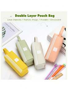 1pc Large Capacity Pen Bag - Large-Sized Pen Bag - Durable Oxford Material - Zipper Opening - Double-Layer Label - Suitable For School, Office, Study And Work - Multicolor - View 4