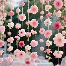 35pcs Pink Floating Flowers, Boho Style Artificial Flowers, Includes 24 Fake Flowers, 10 Adhesive Hooks, 393.7 Inches Fishing Line, DIY Hanging Decor, Bright Hanging Floral Decorations, Random Color Floating Petals, Waterfall Scene, Suitable For Spring And Christmas Decoration
