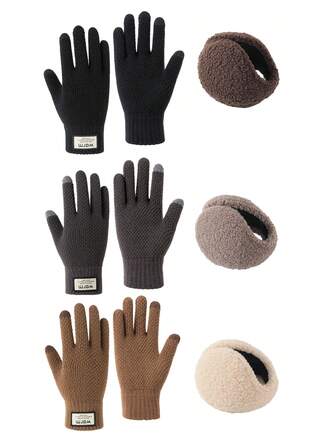 2pcs The Simple Set Of Warm Earmuffs And Gloves For Both Men And Women Is Thickened With Fleece. It Features A Five-Finger Touch Screen For Cycling. The Cold-Proof Gloves Are Thickened. The Earmuffs And Ear Covers Provide Warmth And Protection Against The Cold Winter Gear Snow Gloves