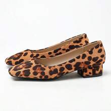 New Polka Dot Chunky Heel Shoes For Women, Square Toe Slip-On Comfortable Casual Shoes, Plus Size Low Heel Shoes - 棕色 - 查看 4