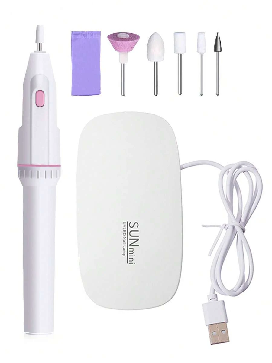 五合一迷你电动美甲抛光套装，包含修剪指甲、打磨指甲、抛光、指甲钻头、电动指甲抛光器、去除角质层，便携式美甲护理工具，美甲用品，适用于人造指甲 - 彩色 - 查看 1