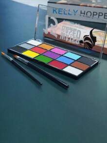Kit di trucco a base d'acqua con 15 colori e 2 pennelli, adatto per festival arcobaleno, Ognissanti, Natale, feste, celebrazioni, raduni, spettacoli teatrali